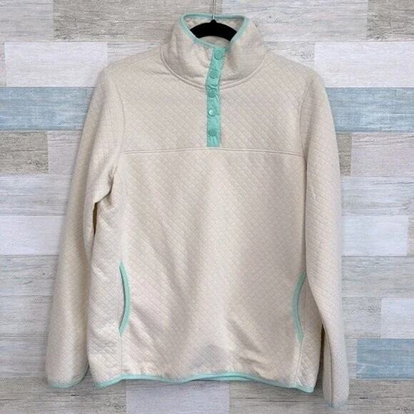 Jones New York Quilted 1/4 Snap Mock Neck Pullover Jacket Cream Womens Large - Picture 2 of 5